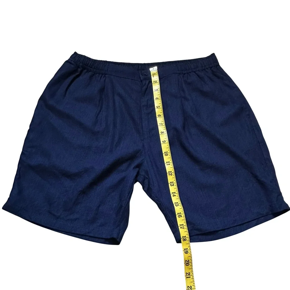 boohooMAN Half & Half Waistband Slim Fit Pleat Linen Blend Shorts XL Navy NEW